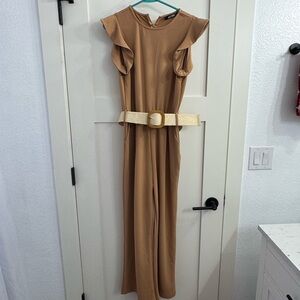 Chic Tan Jumpsuit with Belt